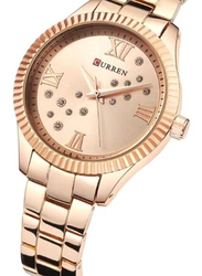 Curren Analog Watch for Women with Metal Band, 9009, Rose Gold-Gold