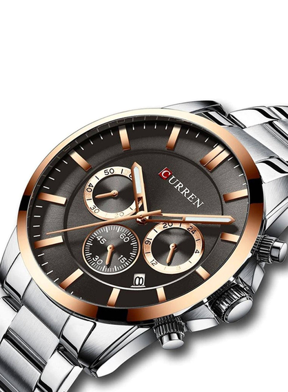 Curren Analog Watch for Men with Stainless Steel Band, Water Resistant and Chronography, 8358, Silver-Black