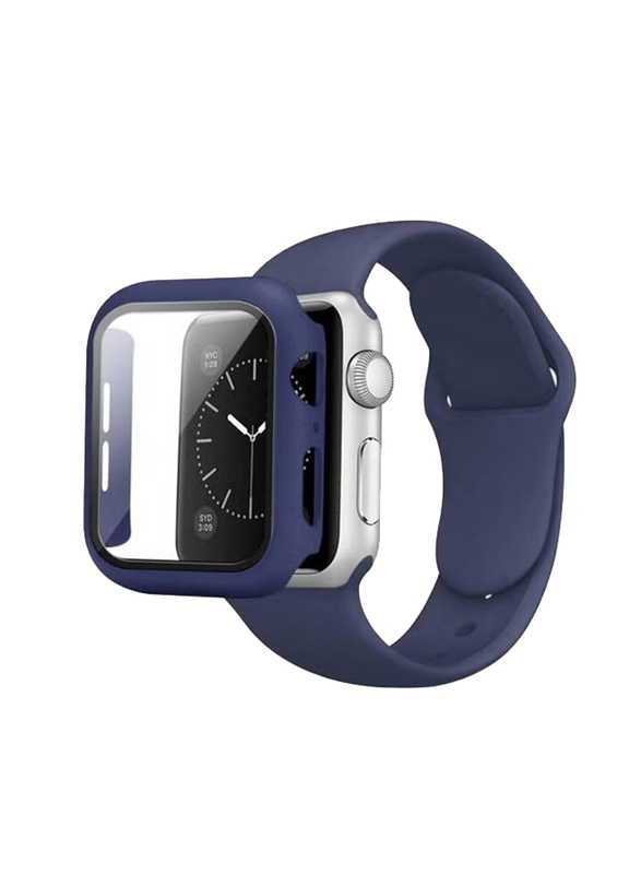 Silicone Smart Watch Strap Set with Case for Apple Watch 45mm, Blue