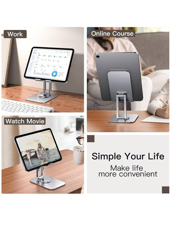 Adjustable Swivel Desktop Holder with 360 Degree Rotating Base, Silver