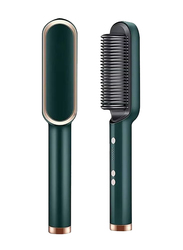 Electric Hair Straightener Brush with Ceramic Styling Comb, Green