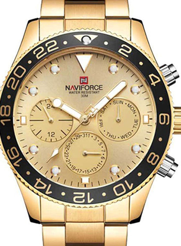 Naviforce Analog Watch for Men with Stainless Steel Band, Water Resistant, NF9147, Gold