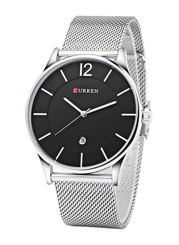 Curren Analog Watch for Men with Stainless Steel Band, Water Resistant, 2054872, Silver-Black