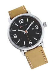 Curren Analog Watch for Men with Leather Band, Water Resistant, 8218, Beige-Black