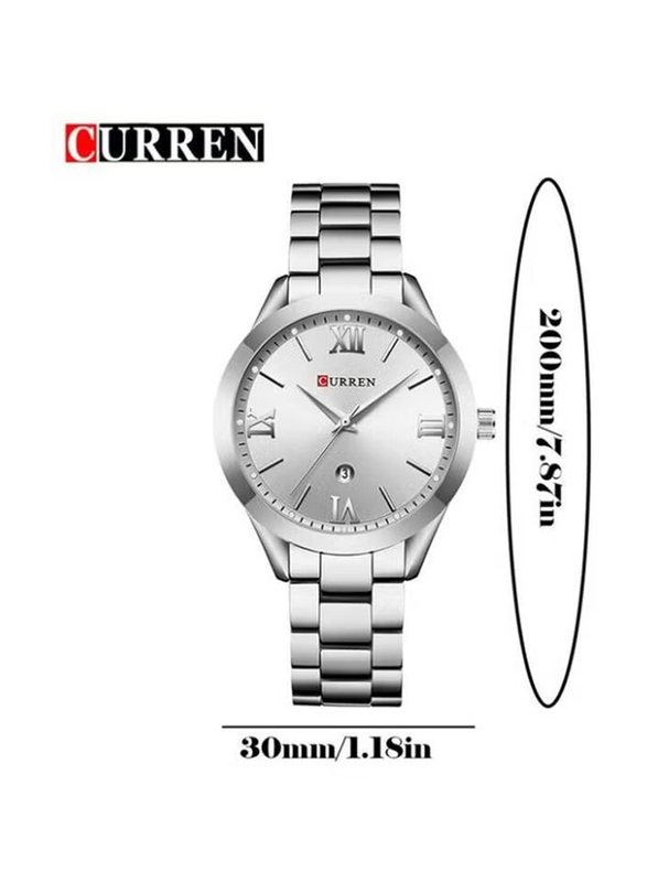 Curren Analog Watch for Women with Stainless Steel Band, Water Resistant, 9007, Silver