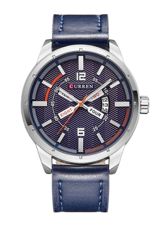 Curren Analog Watch for Men with Leather Band, Water Resistant, 8211, Blue