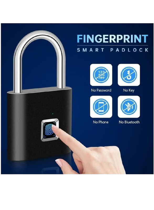 Smart Digital Alarm Smart Biometric Fingerprint Padlock, Black