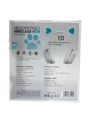 Wireless Bluetooth On-Ear Cat Headphone with Mic & RJB Light, White