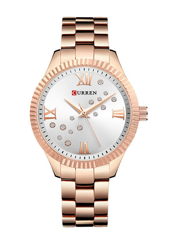 Curren Analog Watch for Women with Stainless Steel Band, Water Resistant, 9009, Rose Gold-Silver