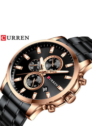 Curren Stylish Analog Wrist Watch for Men with Stainless Steel Band and Chronograph, Black