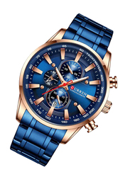 Curren Quartz Analog Watch for Men with Stainless Steel Band, Water Resistant and Chronograph, 8351, Blue-Rose Gold