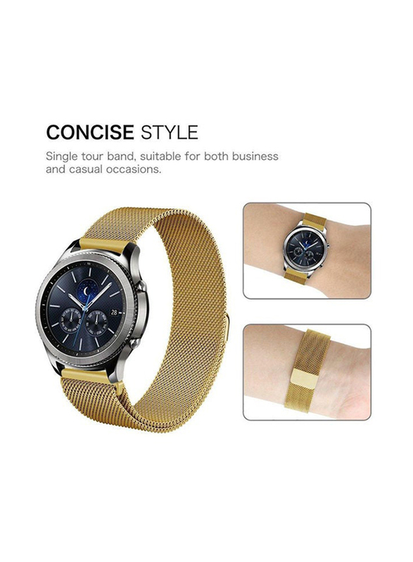 Classic Milanese Loop Adjustable Stainless Steel Replacement Strap Band for Samsung Gear S3 Frontier 22mm, Gold