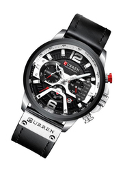 Curren Analog Watch for Men with Leather Band, Water Resistant & Chronograph, 8329, Black