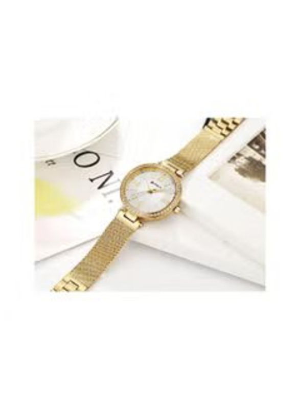 Curren Analog Watch for Women with Stainless Steel Band, Water Resistant, WT-CU-9011-GO1, Silver-Gold