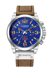 Curren Quartz Analog Watch for Men with Leather Band, Water Resistant and Chronograph, J4370-6-KM, Brown-Blue