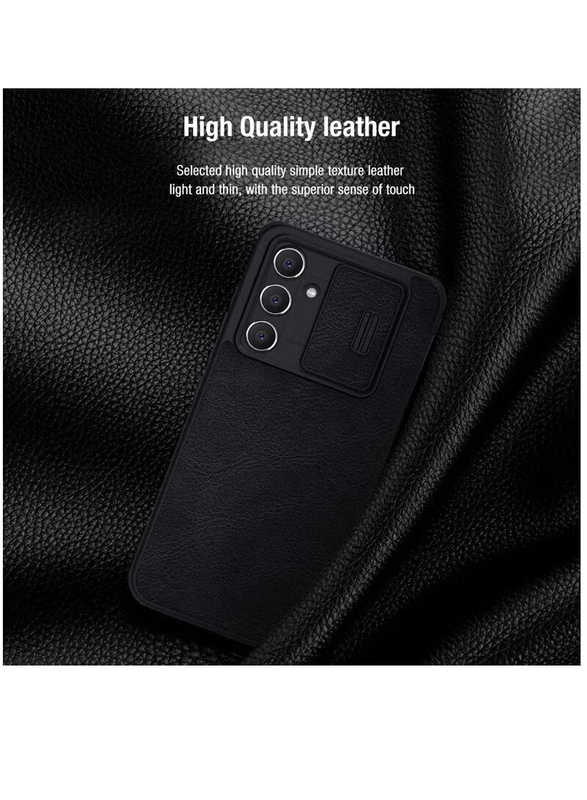 Nillkin Samsung Galaxy A14 4g/5g Qin Leather Mobile Phone Case Cover with Slide Camera Protection, Black