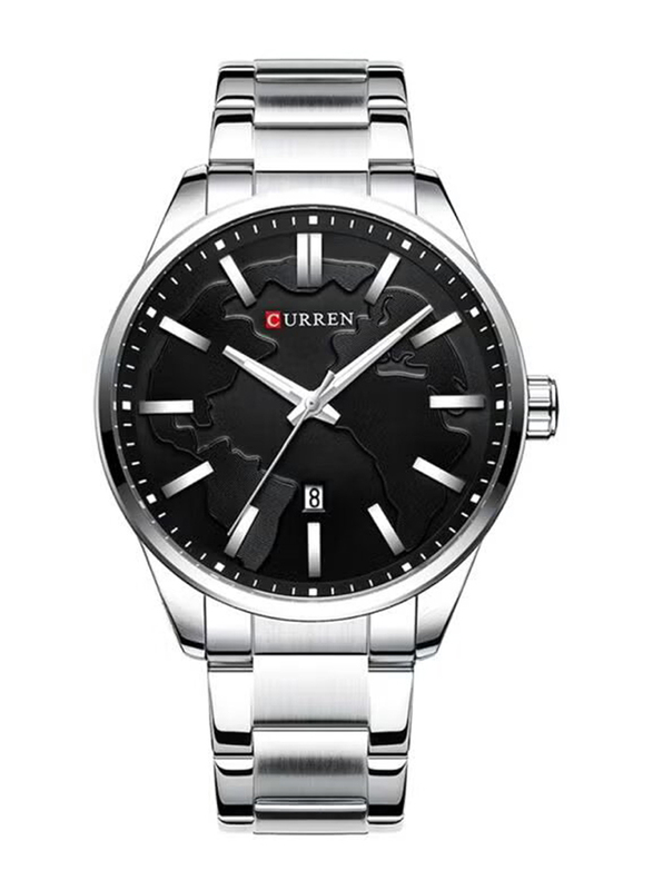 Curren Analog Watch for Men with Stainless Steel Band, J4139S-B-KM, Silver-Black