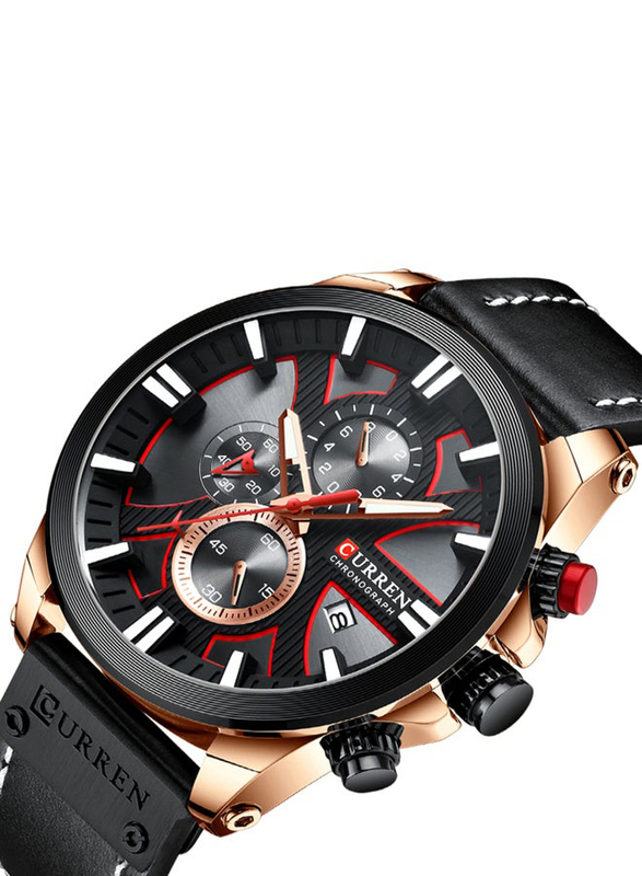 Curren Luxury Business Analog Watch for Men with Leather Band, Chronograph, J4299B-2-KM, Black
