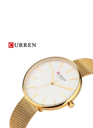 Curren Analog Watch for Women with Stainless Steel Band, Water Resistant, 9042, Gold-White