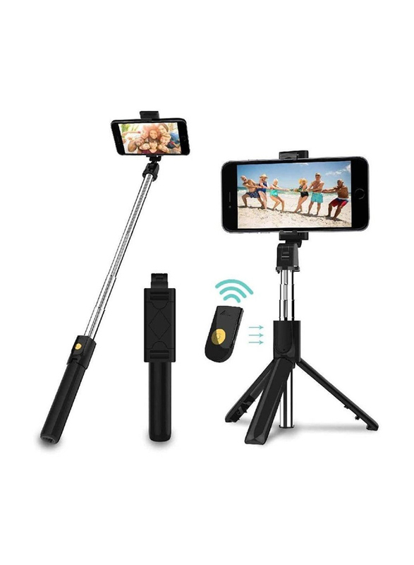 Detachable Wireless Phone Holder Tripod Extendable Selfie Stick with Bluetooth Remote, Black/Silver