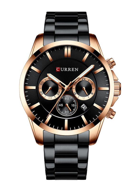 Curren Analog Watch for Men with Stainless Steel Band, Water Resistant and Chronography, 8358-4, Black-Black