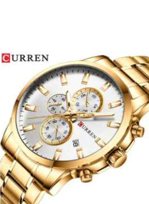 Curren Analog Watch for Men with Stainless Steel Band, Chronograph, J4066GW-KM, Gold-White