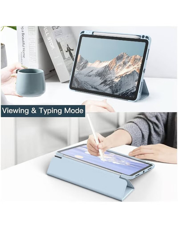 11-inch Apple iPad Pro (2022/2021/2020/2018) Auto Wake/Sleep Back Shell Slim Stand Shockproof Tablet Case Cover with Pencil Holder, Light Blue