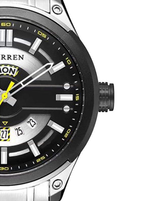 Curren Analog Watch for Men with Stainless Steel Band, Water Resistant, WT-CU-8319-SL, Silver-Black/White