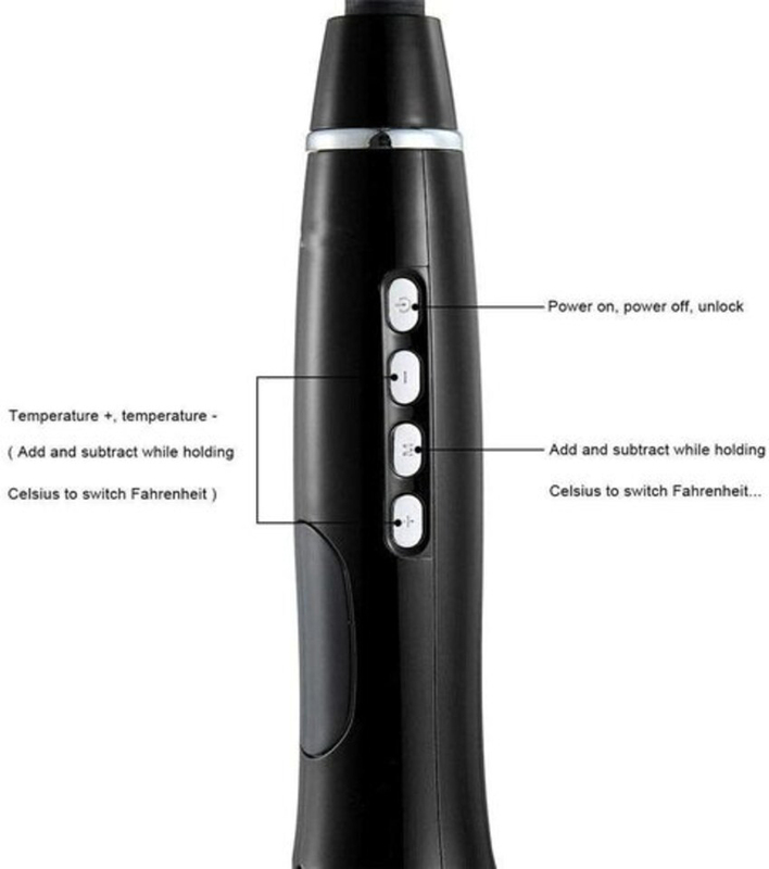 Air Spin Ceramic Rotating Electric Hair Curler Styling Comb with Lcd Digital Display, Black