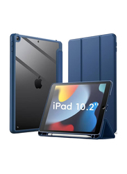 10.2-inch Apple iPad (7th/8th/9th Generation) (2021/2020/2019) Auto Wake/Sleep Back Shell Slim Stand Shockproof Tablet Case Cover with Pencil Holder, Blue