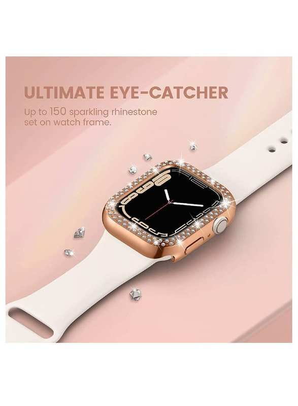 2-Piece Protective PC Bling Diamond Crystal Frame Smartwatch Case Cover for Apple Watch Series 7 41mm, Silver/Rose Gold