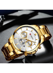 Curren Analog + Digital Watch for Men with Stainless Steel Band, Water Resistant and Chronograph, J4140G-KM, Gold-White