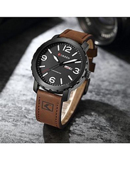 Curren Analog Wrist Watch for Men with Leather Band, Water Resistant, 8273, Brown-Black