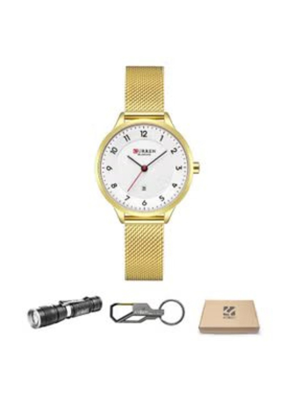 Curren Analog Watch for Women with Metal Band, 9035, Gold