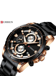 Curren Analog Watch for Men with Stainless Steel Band, Water Resistant and Chronograph, 8360, Black