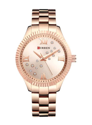 Curren Analog Watch for Women with Metal Band, 9009, Rose Gold-Gold