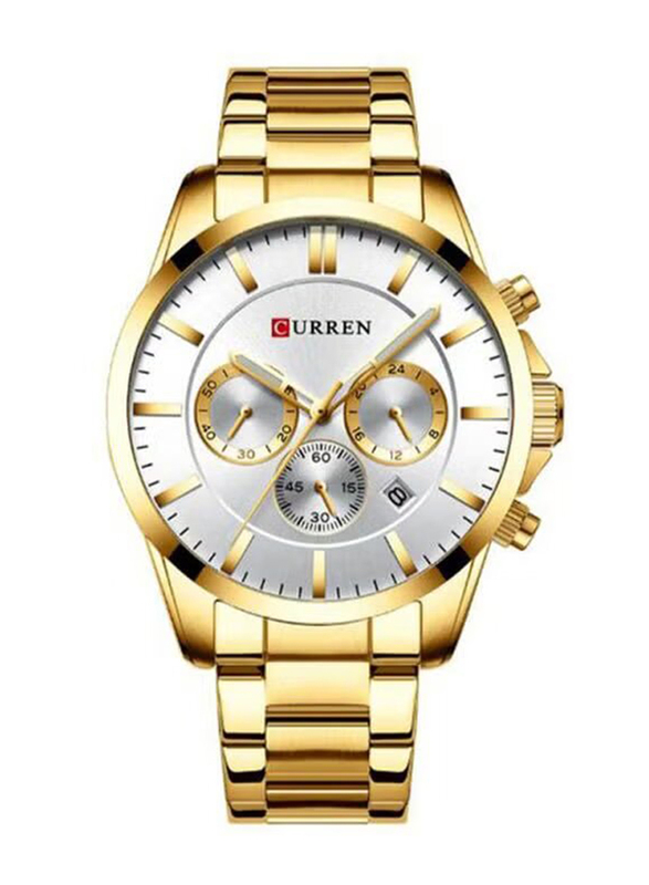 Curren Analog + Digital Watch for Men with Stainless Steel Band, Water Resistant and Chronograph, J4140G-KM, Gold-White