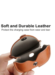 Leather Protective Skin Case Cover with Keychain and Lock for Apple AirPods 3, Brown