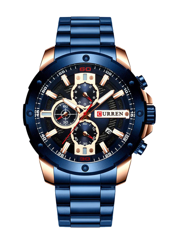 Curren Analog Watch for Men with Stainless Steel Band, Water Resistant, J4006BL-KM, Blue-Black