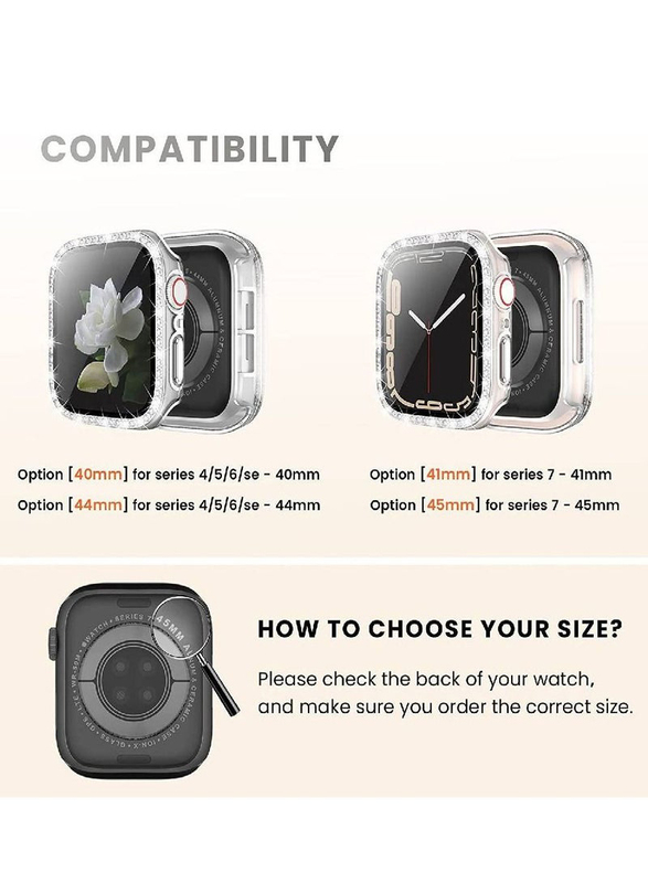 Diamond Apple Watch Cover Guard Shockproof Frame for Apple Watch 42/44mm, 2 Pieces, Clear/Black