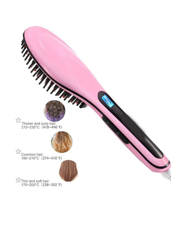 Fast Hair Straightener Electric Comb Brush With LCD Display, Pink