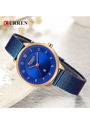 Curren Analog Watch for Women with Stainless Steel Band, Water Resistant, 9035B, Blue