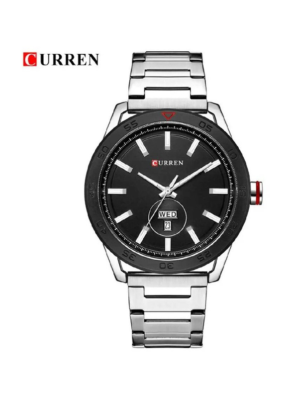 Curren Analog Watch for Men with Stainless Steel Band, Water Resistant and Chronography, N474736644A, Silver-Black