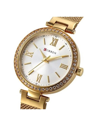 Curren Analog Watch for Women with Stainless Steel Band, Water Resistant, 9011, Gold-Silver