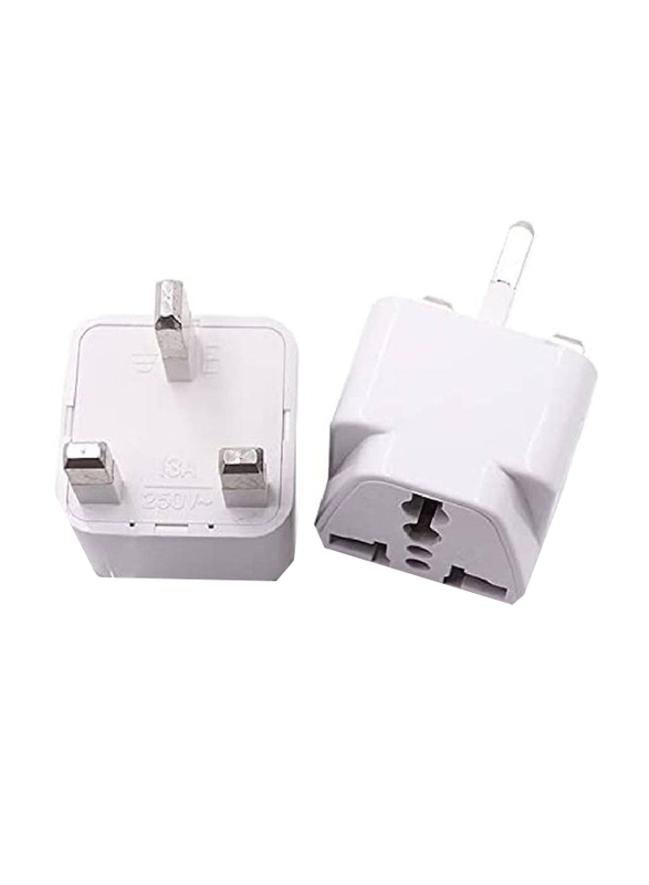 UK + US + AU + EU Plug Converter 3-Pin Travel Adapter Plug Universal Socket, 2 Pieces, White