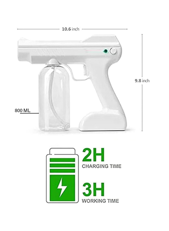 Atomizer Rechargable Portable Wireless Nano Blue Light Disinfectant Spray Gun, White