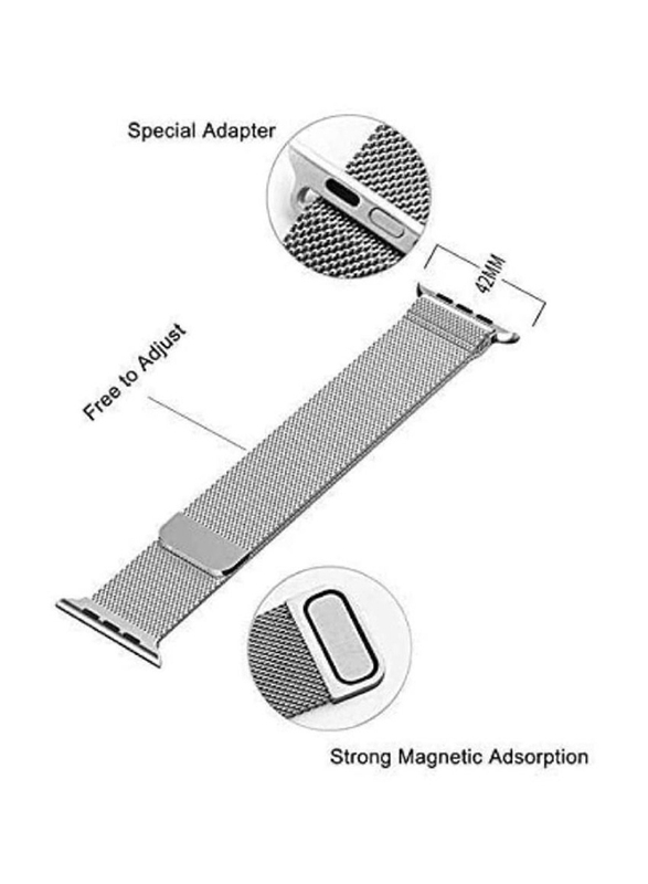 Replacement Milanese Loop Strap Band for Apple iWatch Series 42/44mm, Silver