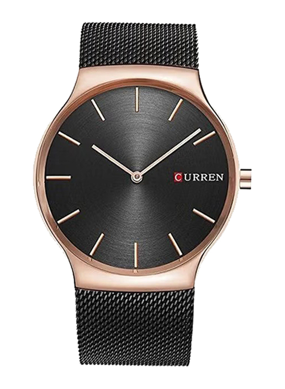 Curren Analog Watch for Men with Stainless Steel Band, Water Resistant, 8256, Black