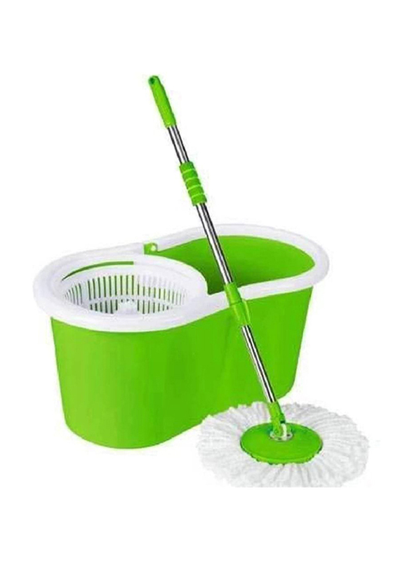 Spin Mop Bucket System 360 Spin Mop & Bucket Floor Cleaning Stainless Steel Mop Bucket with 2 Microfiber Replacement Head Refills, Green/White