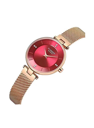 Curren Analog Watch for Women with Stainless Steel Band, Water Resistant, C9031l-3, Copper-Red